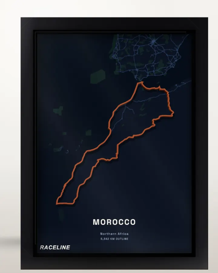 Framed Morocco country outline poster with a map background