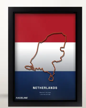 Framed Netherlands country outline poster on its flag background