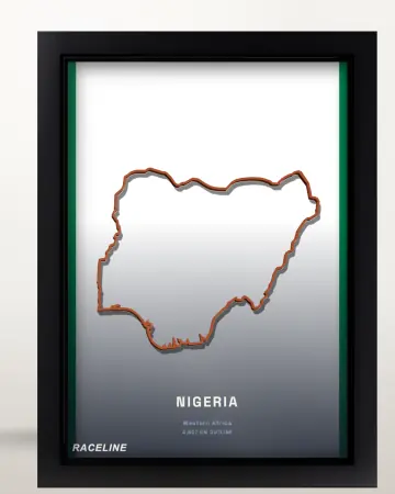 Framed Nigeria country outline poster on its flag background