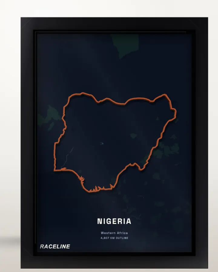 Framed Nigeria country outline poster with a map background