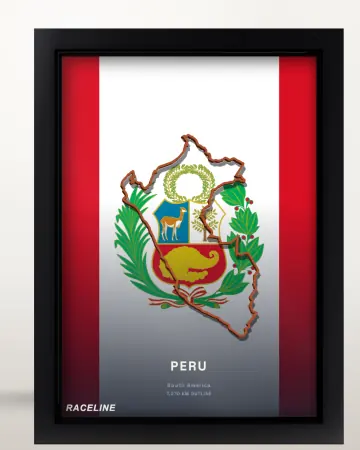 Framed Peru country outline poster on its flag background