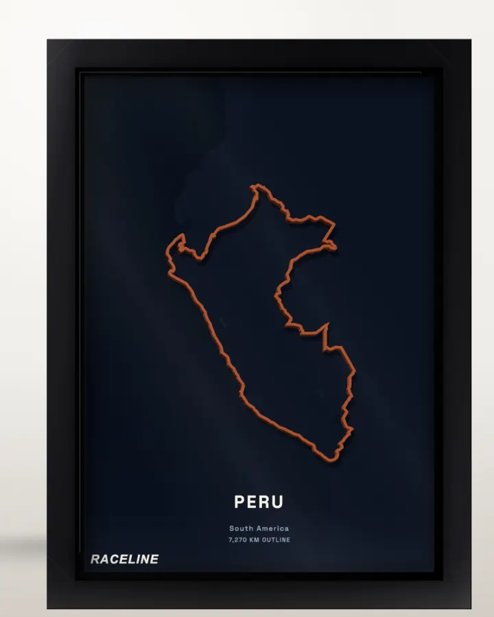 Framed Peru country outline poster with a map background
