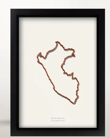 Framed Peru country outline poster on a solid beige background
