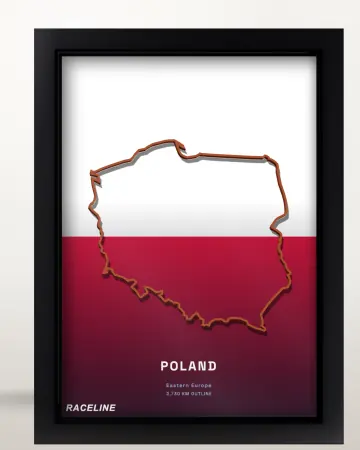Framed Poland country outline poster on its flag background