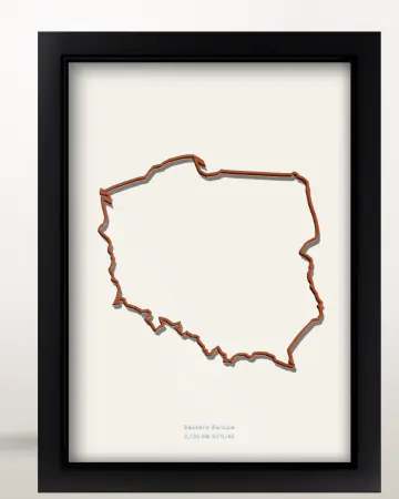 Framed Poland country outline poster on a solid beige background