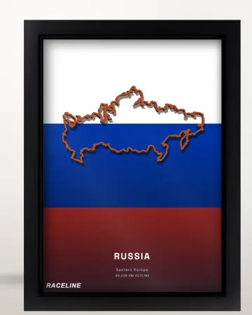 Framed Russia country outline poster on its flag background