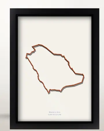 Framed Saudi Arabia country outline poster on a solid beige background