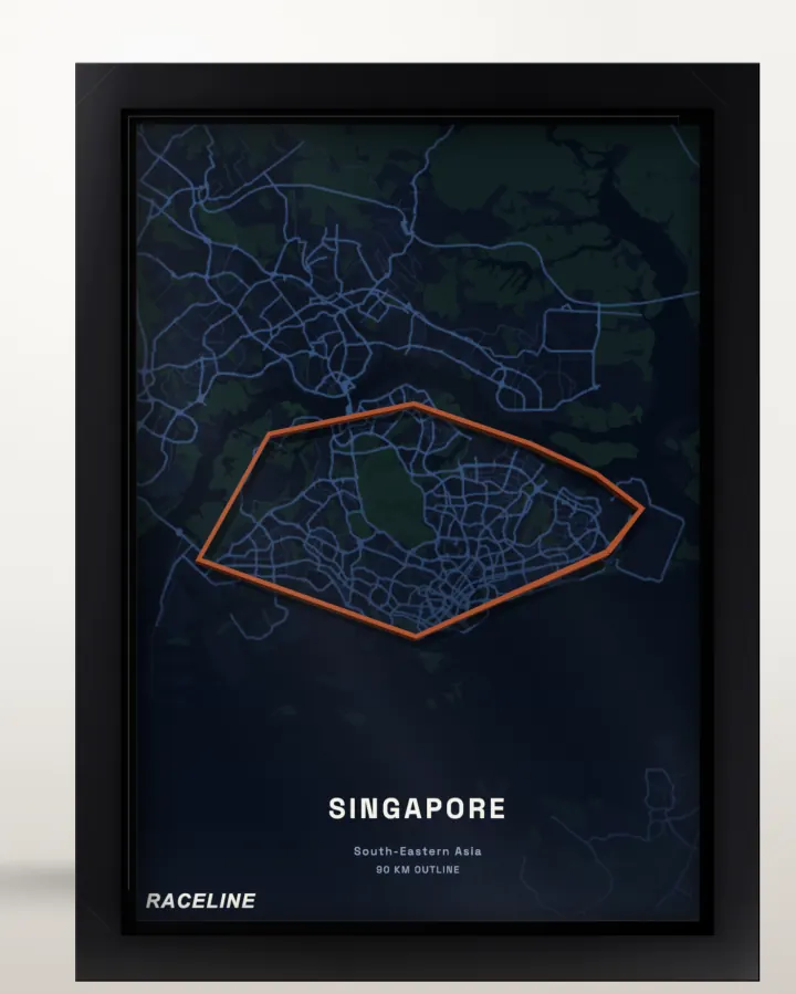 Framed Singapore country outline poster with a map background