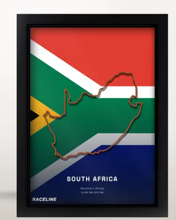 Framed South Africa country outline poster on its flag background