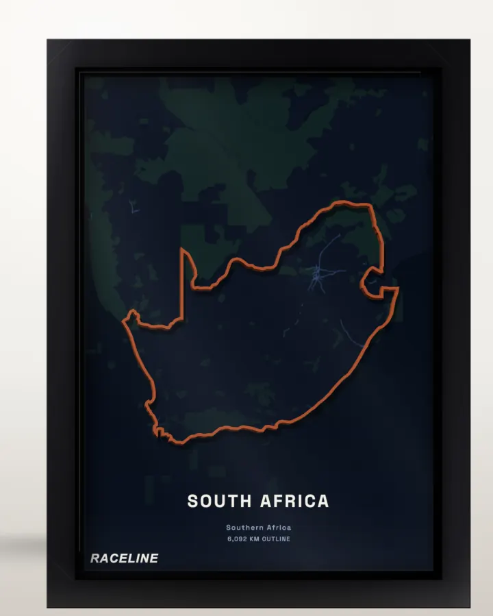 Framed South Africa country outline poster with a map background