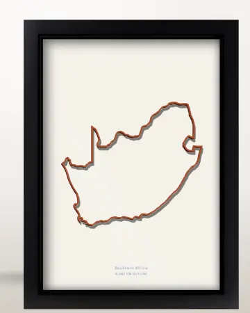 Framed South Africa country outline poster on a solid beige background