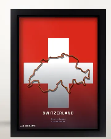 Framed Switzerland country outline poster on its flag background
