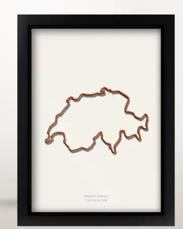 Framed Switzerland country outline poster on a solid beige background