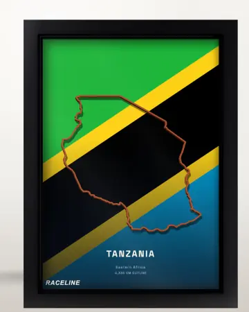 Framed Tanzania country outline poster on its flag background