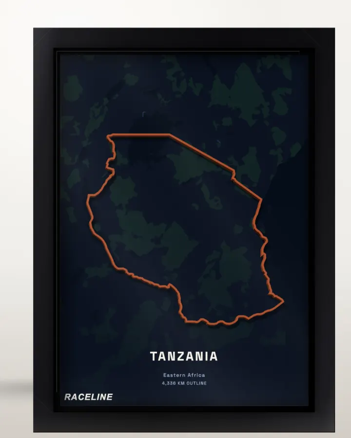 Framed Tanzania country outline poster with a map background