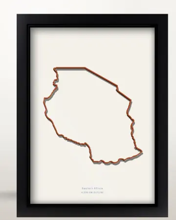 Framed Tanzania country outline poster on a solid beige background