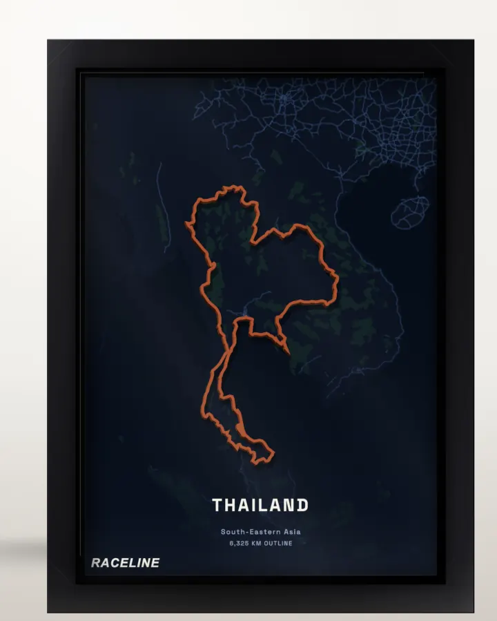 Framed Thailand country outline poster with a map background