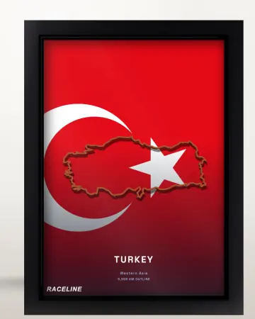 Framed Turkey country outline poster on its flag background