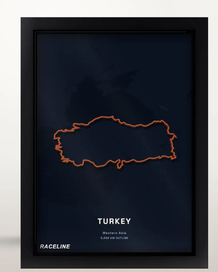 Framed Turkey country outline poster with a map background