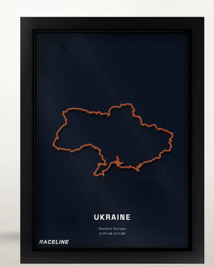 Framed Ukraine country outline poster with a map background