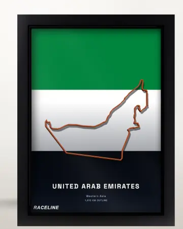 Framed United Arab Emirates country outline poster on its flag background