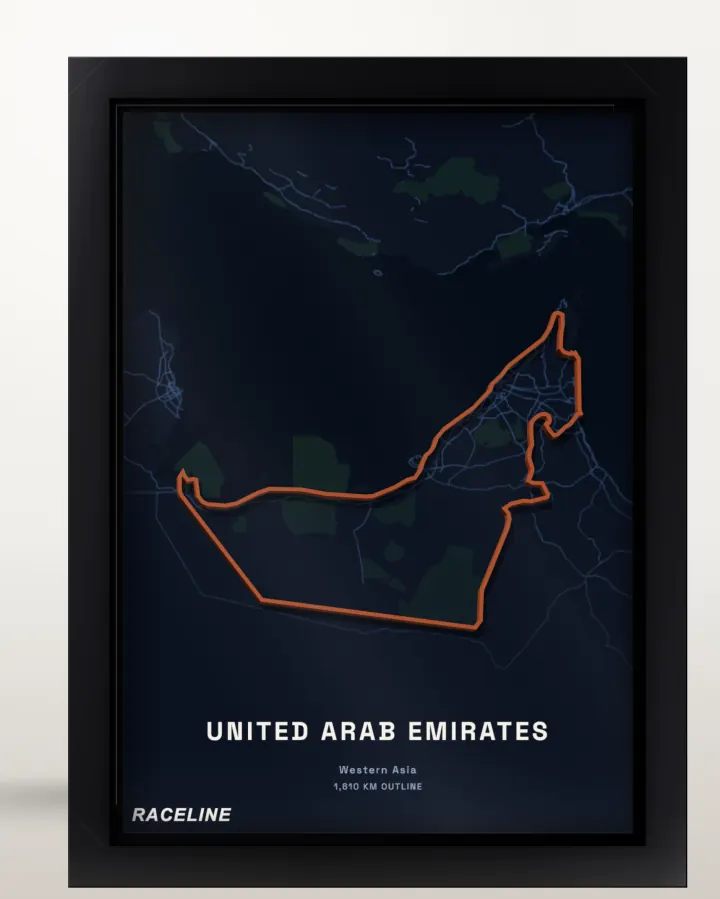 Framed United Arab Emirates country outline poster with a map background