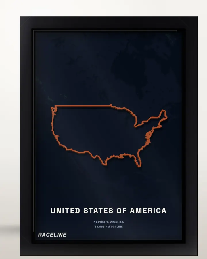 Framed United States of America country outline poster with a map background
