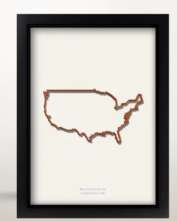 Framed United States of America country outline poster on a solid beige background