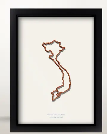 Framed Vietnam country outline poster on a solid beige background