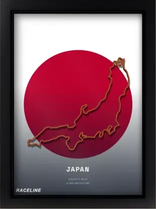 A Japan country outline poster with a flag background
