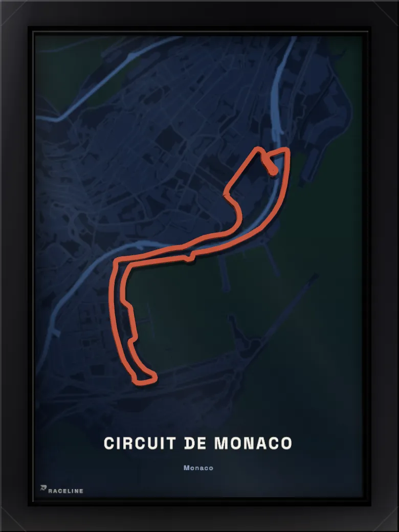 A finished Monaco circuit poster in a black frame