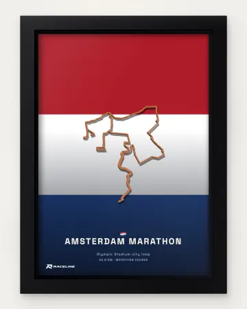 Amsterdam marathon course in a framed flag view