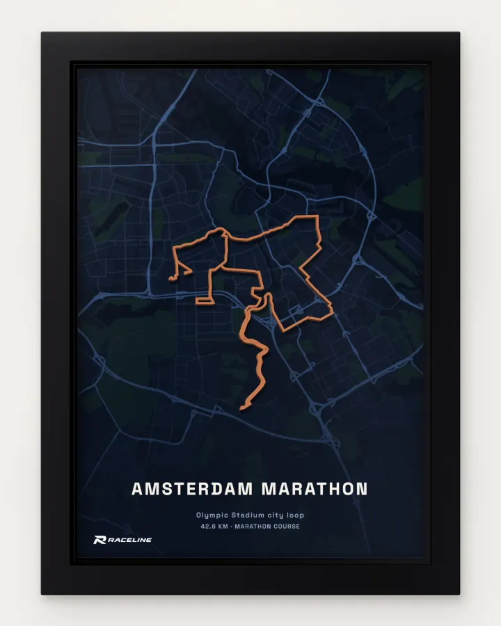 Amsterdam marathon course in a framed map view