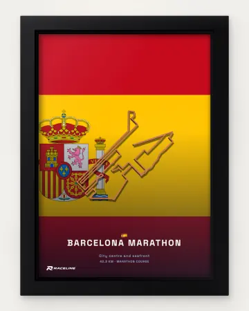 Barcelona marathon course in a framed flag view