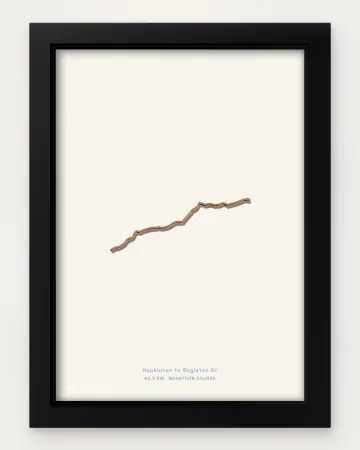 Boston marathon course in a framed solid-colour view