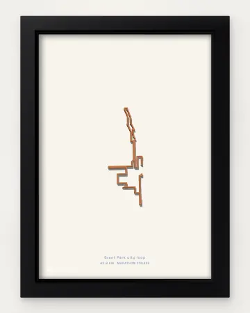 Chicago marathon course in a framed solid-colour view