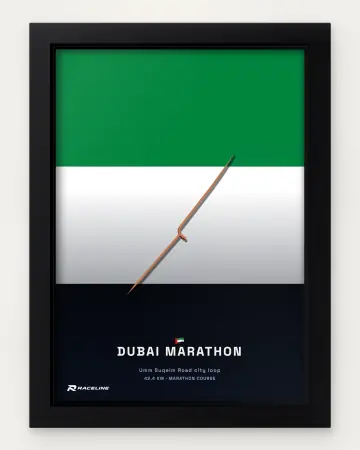 Dubai marathon course in a framed flag view