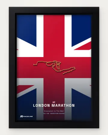 London marathon course in a framed flag view
