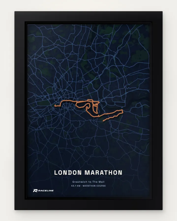 London marathon course in a framed map view