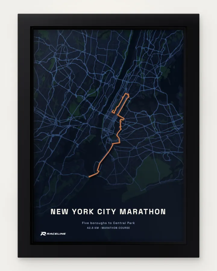 New York City marathon course in a framed map view