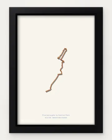 New York City marathon course in a framed solid-colour view