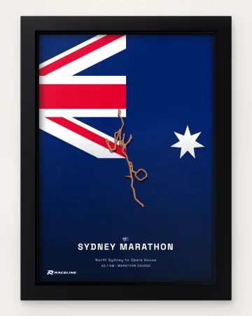 Sydney marathon course in a framed flag view