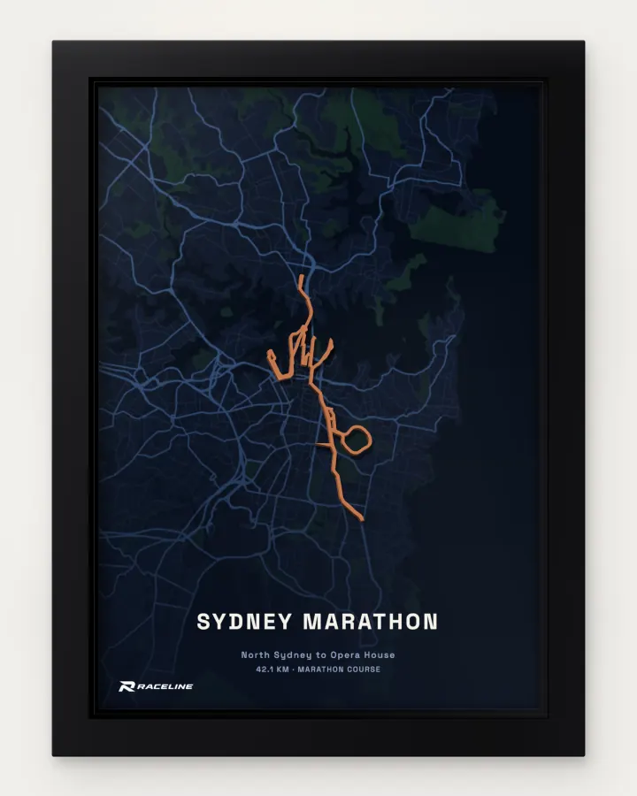 Sydney marathon course in a framed map view