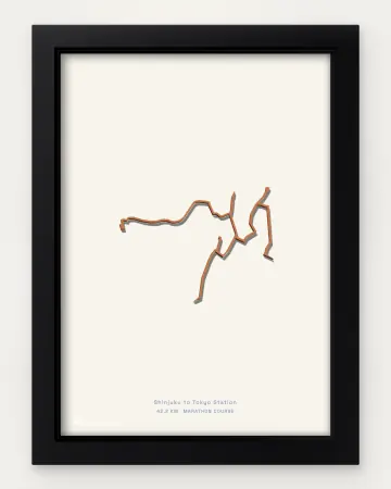 Tokyo marathon course in a framed solid-colour view