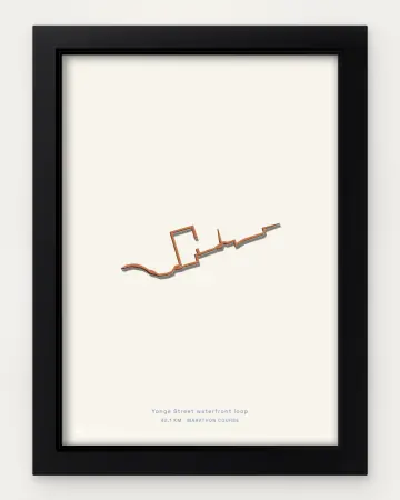 Toronto marathon course in a framed solid-colour view