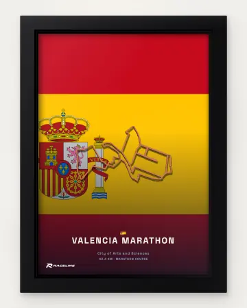 Valencia marathon course in a framed flag view