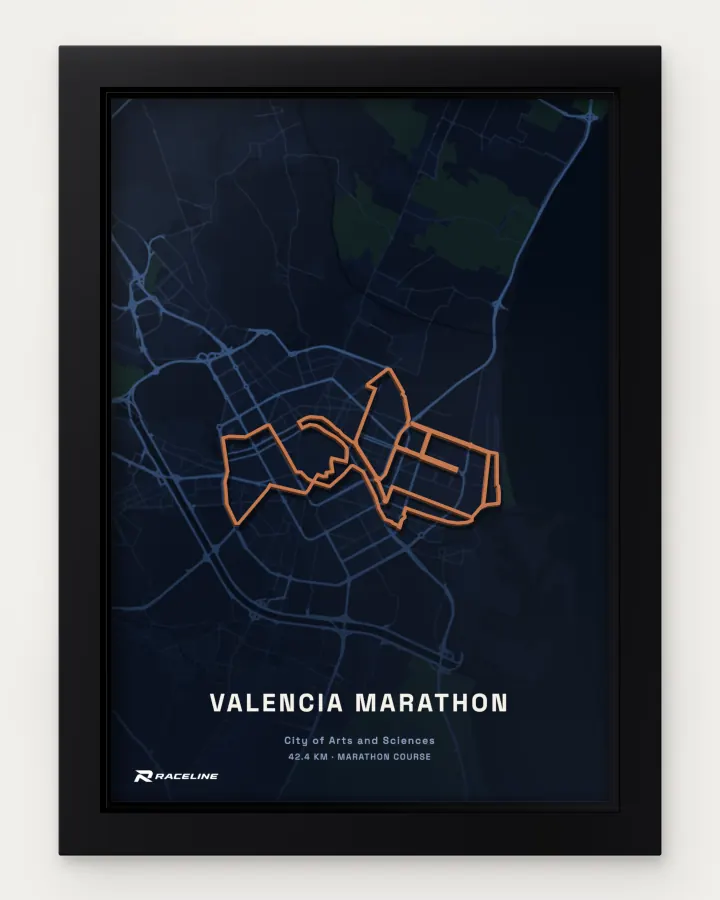 Valencia marathon course in a framed map view