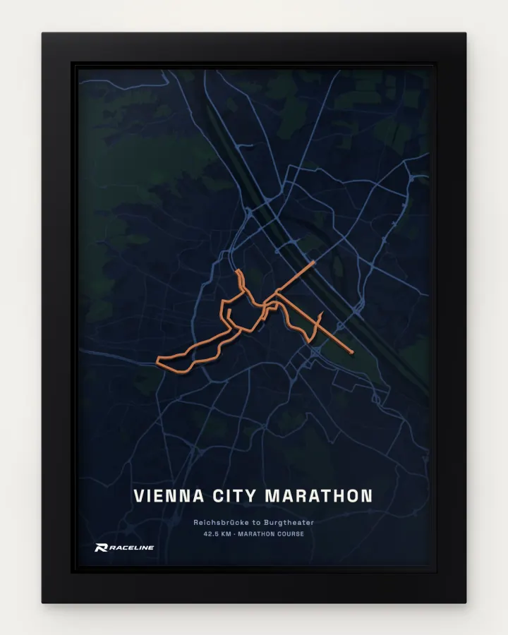 Vienna City marathon course in a framed map view